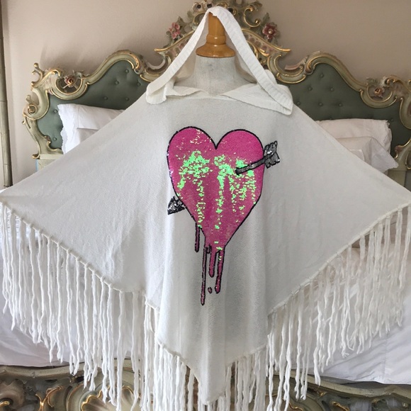 Wildfox Sweaters - Wildfox Sequin Heart Knit Poncho Sweater RARE